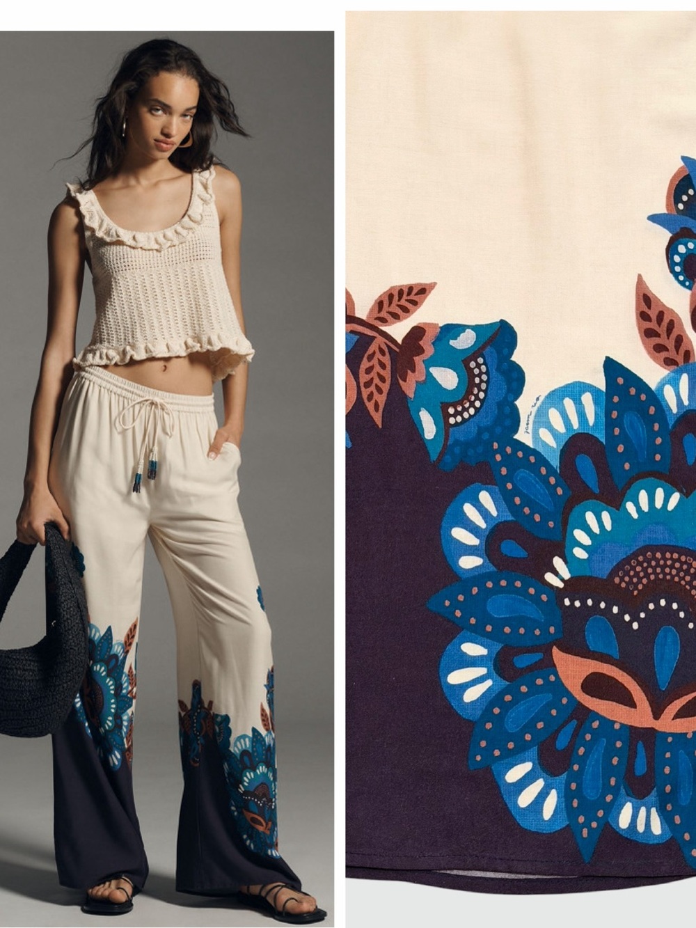FARM RIO X Anthropologie Floral Print Martina Pants Wide-Leg Women’s Small